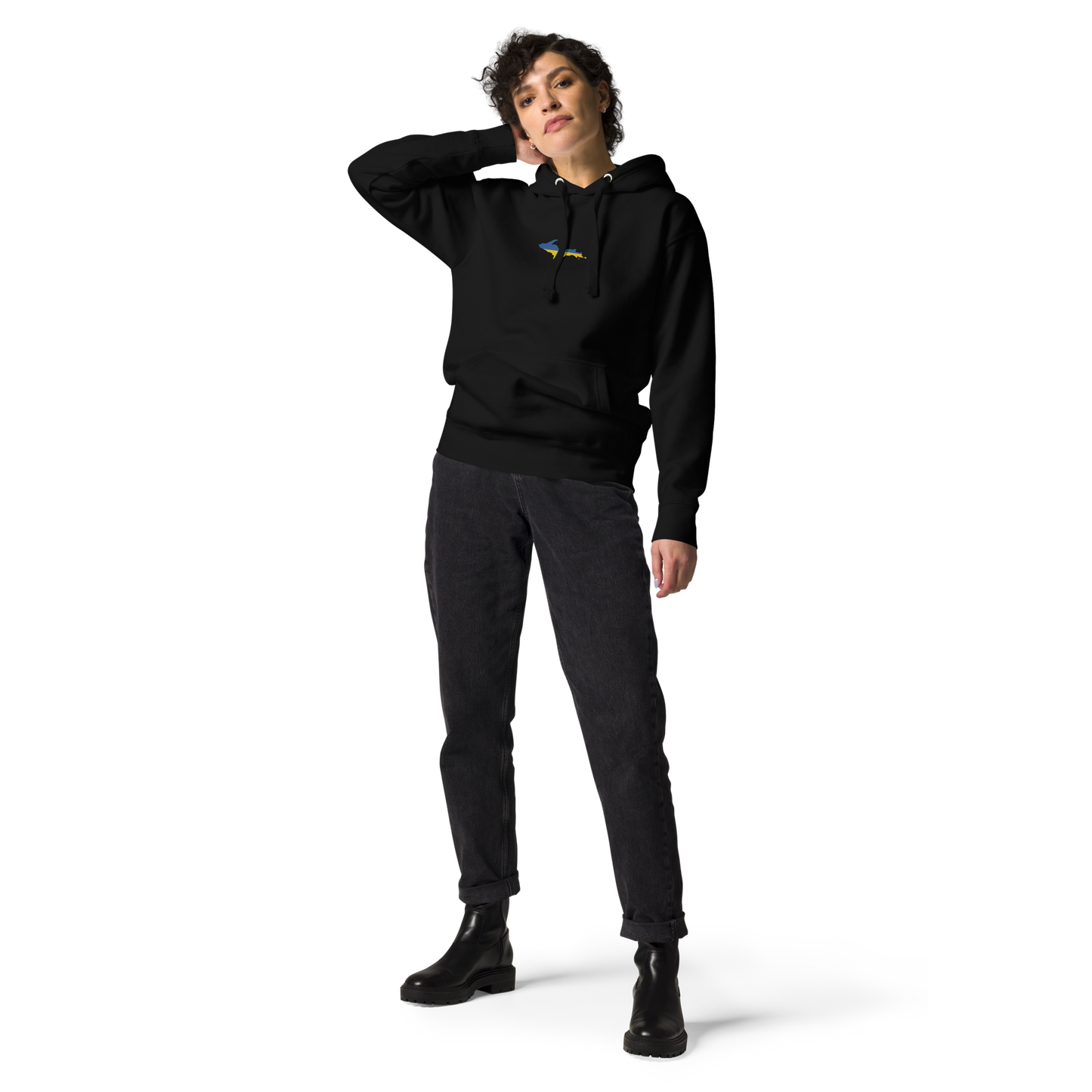 Michigan Upper Peninsula Hoodie (w/ Embroidered Ukraine Flag Outline) | Unisex Premium