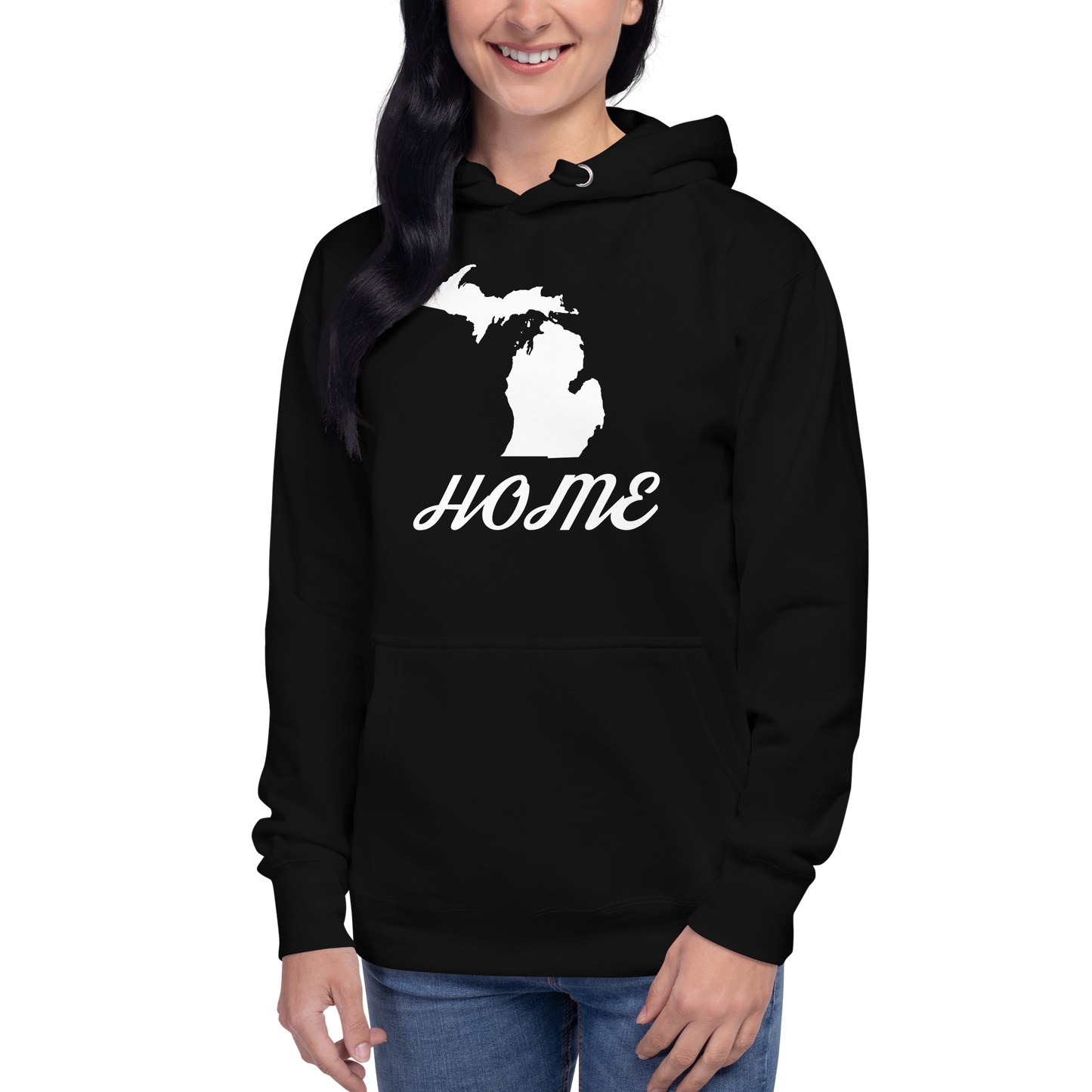 Michigan 'Home' Unisex Premium Hoodie (Script Font w/ MI Outline)