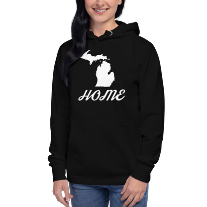 Michigan 'Home' Unisex Premium Hoodie (Script Font w/ MI Outline)