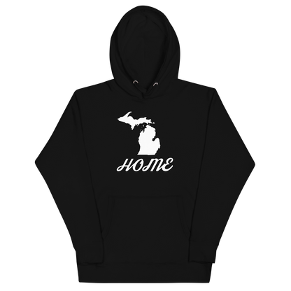 Michigan 'Home' Unisex Premium Hoodie (Script Font w/ MI Outline)