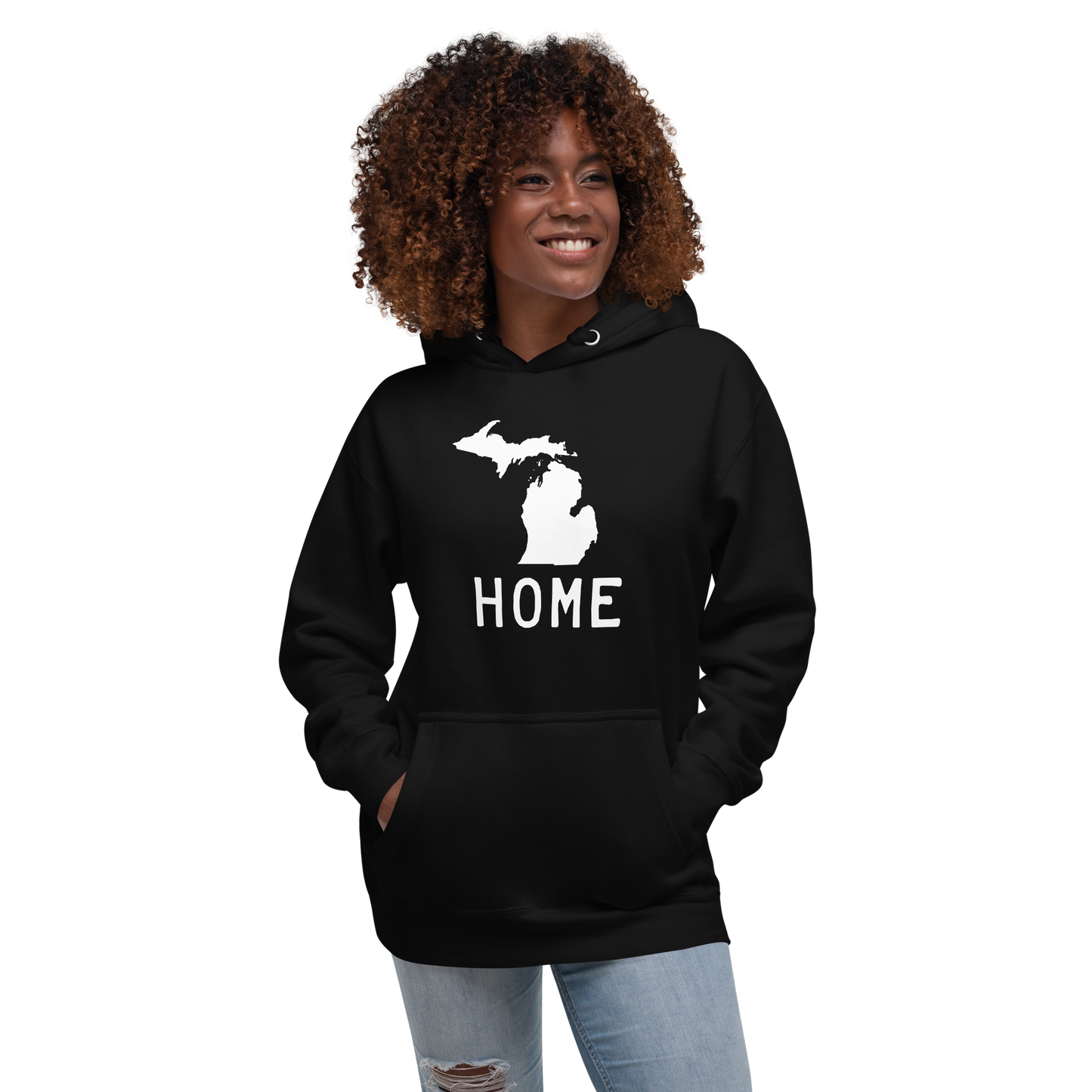 Michigan 'Home' Unisex Premium Hoodie (Licence Plate Font w/ MI Outline)