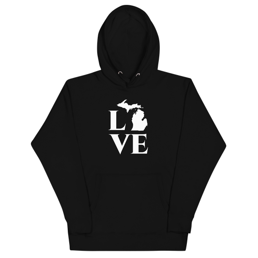 Michigan 'Love' Unisex Premium Hoodie (Classical Roman Font w/MI Outline)