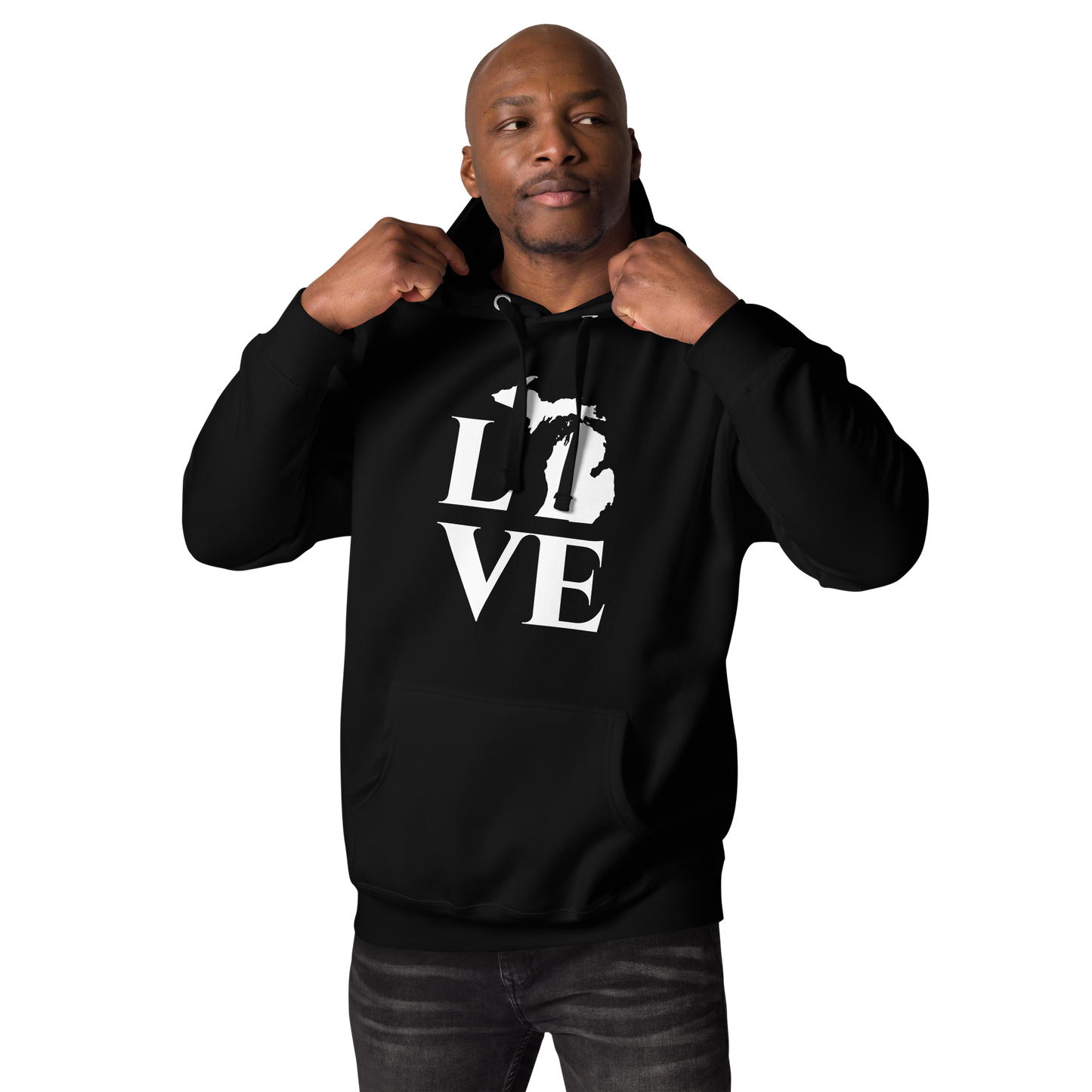 Michigan 'Love' Unisex Premium Hoodie (Classical Roman Font w/MI Outline)