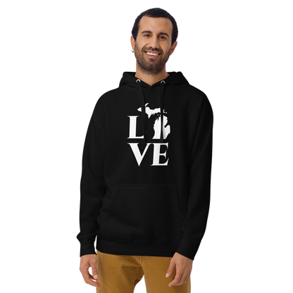 Michigan 'Love' Unisex Premium Hoodie (Classical Roman Font w/MI Outline)