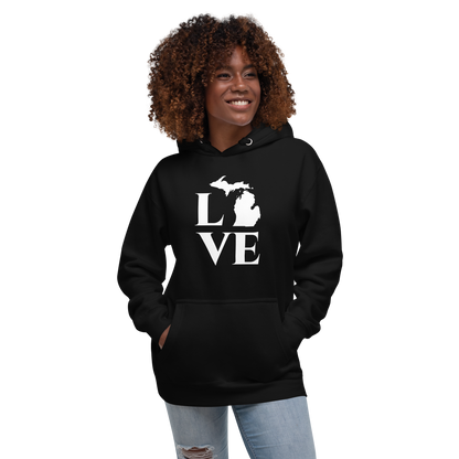 Michigan 'Love' Unisex Premium Hoodie (Classical Roman Font w/MI Outline)