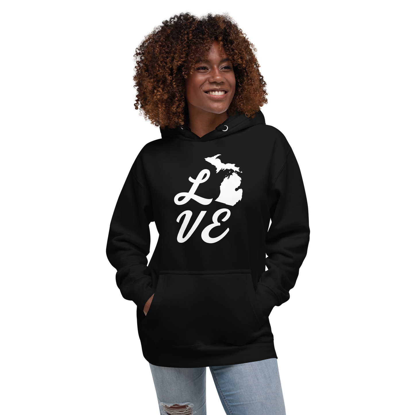 Michigan 'Love' Unisex Premium Hoodie (Script Font w/MI Outline)