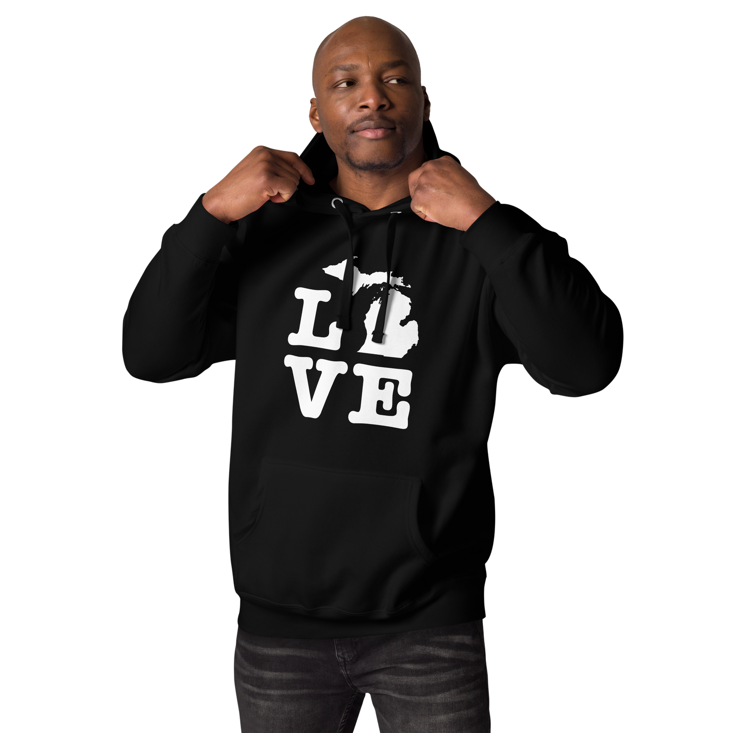 Michigan 'Love' Unisex Premium Hoodie (Typewriter Font w/MI Outline)