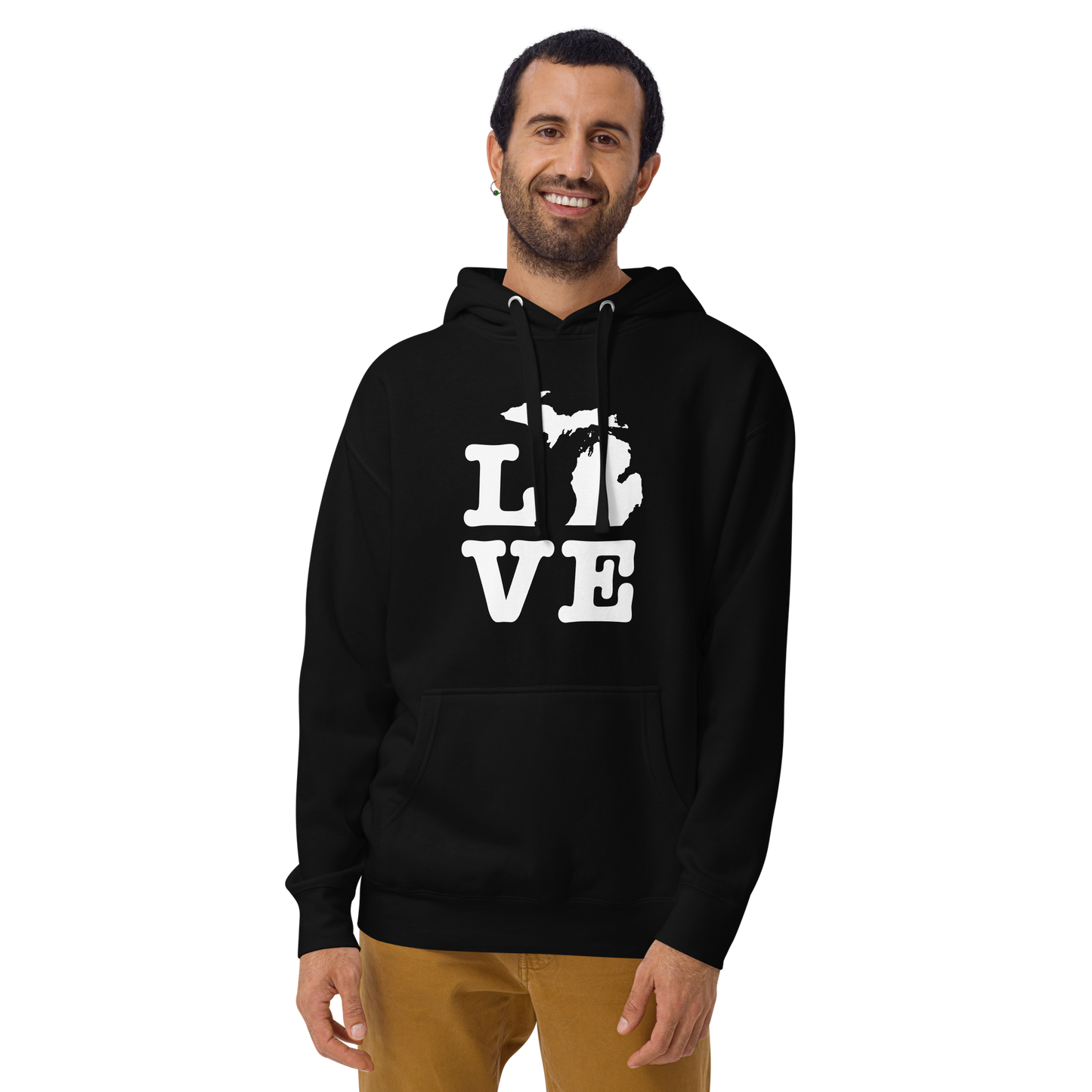 Michigan 'Love' Unisex Premium Hoodie (Typewriter Font w/MI Outline)