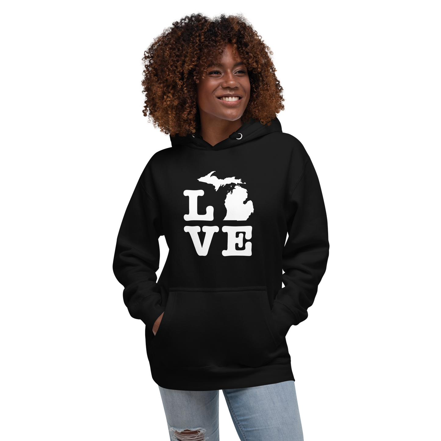 Michigan 'Love' Unisex Premium Hoodie (Typewriter Font w/MI Outline)