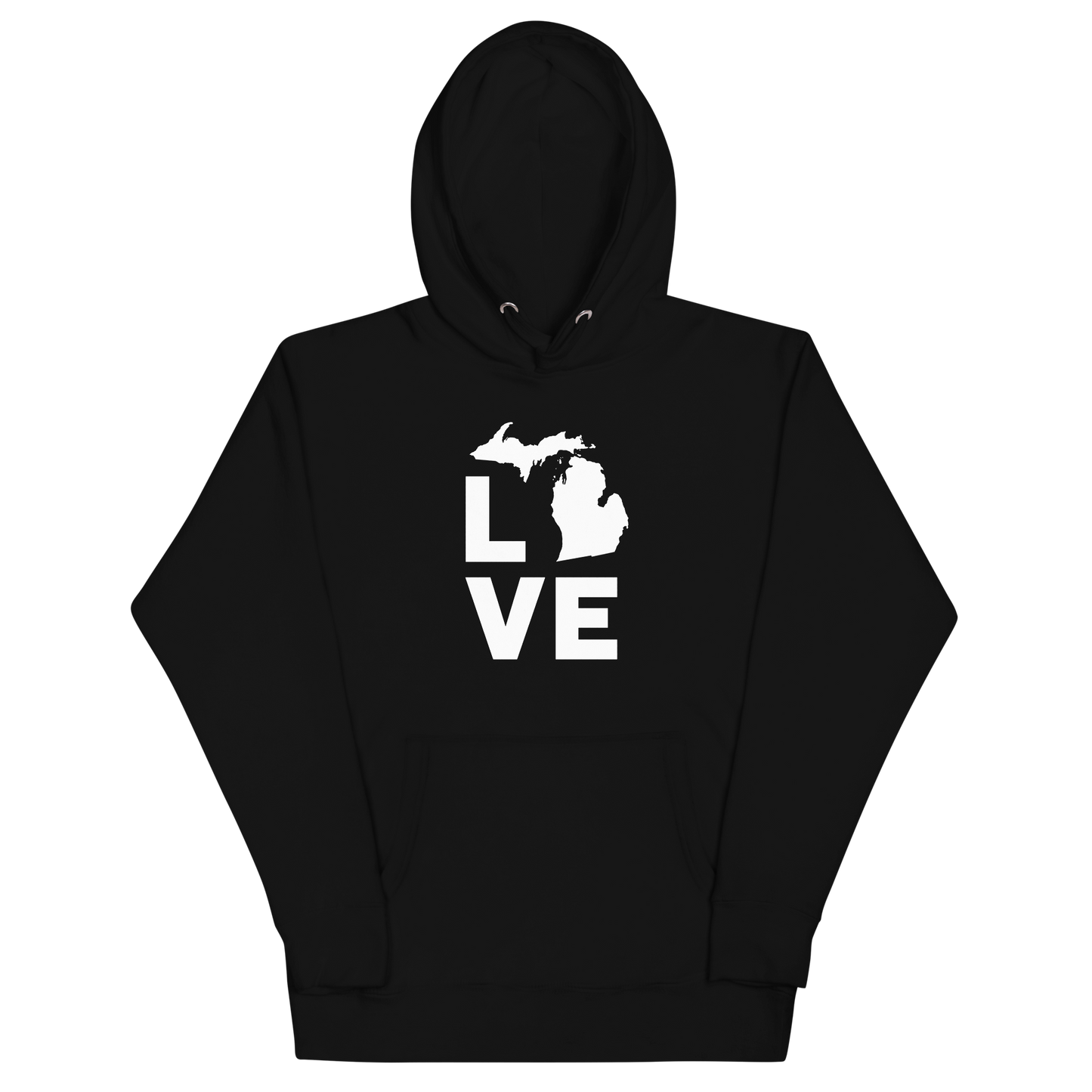 Michigan 'Love' Unisex Premium Hoodie (Geometric Sans Font w/MI Outline)