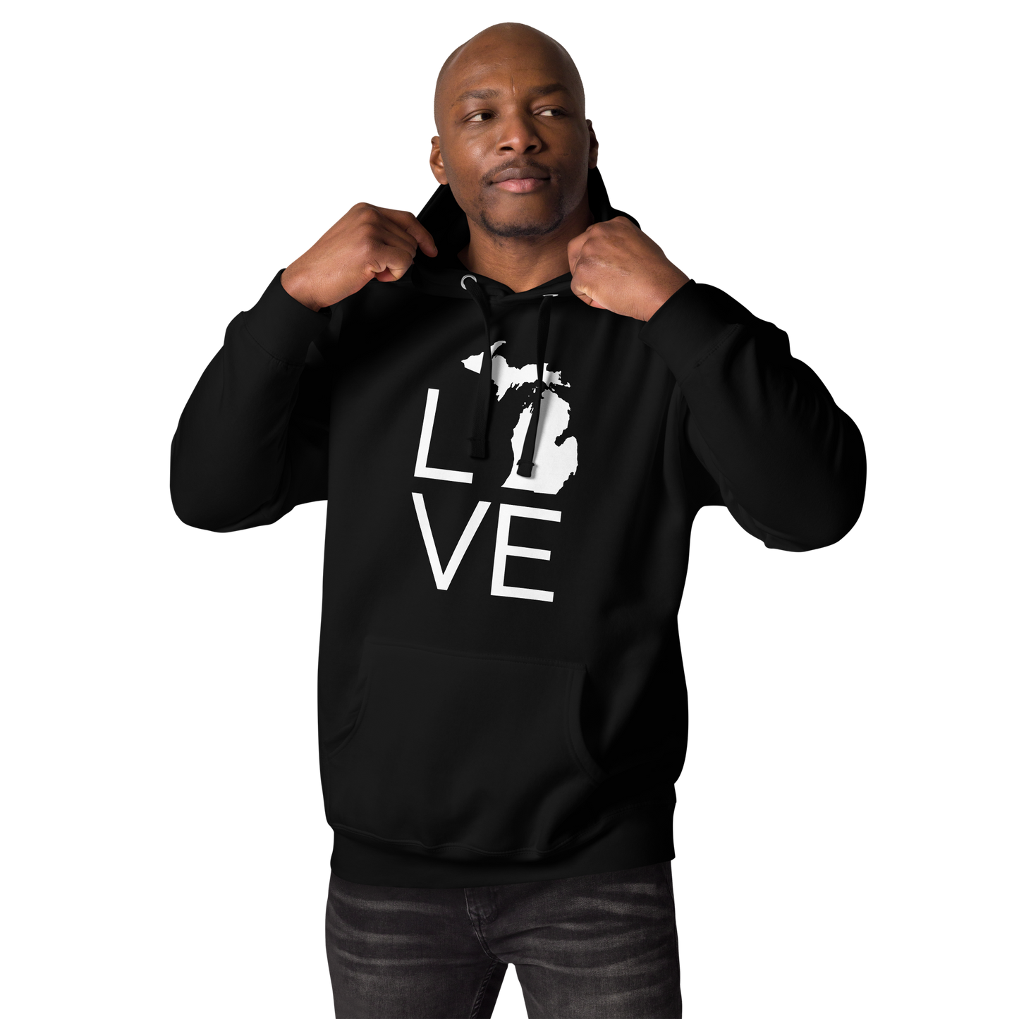 Michigan 'Love' Unisex Premium Hoodie (Thin Sans Font w/MI Outline)