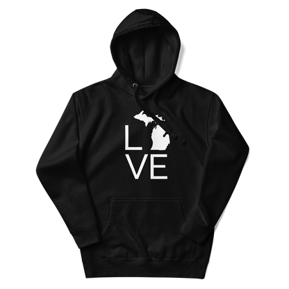 Michigan 'Love' Unisex Premium Hoodie (Thin Sans Font w/MI Outline)