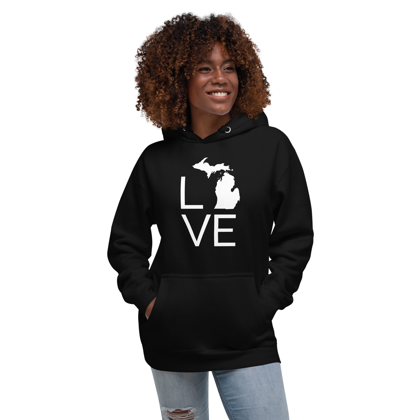 Michigan 'Love' Unisex Premium Hoodie (Thin Sans Font w/MI Outline)