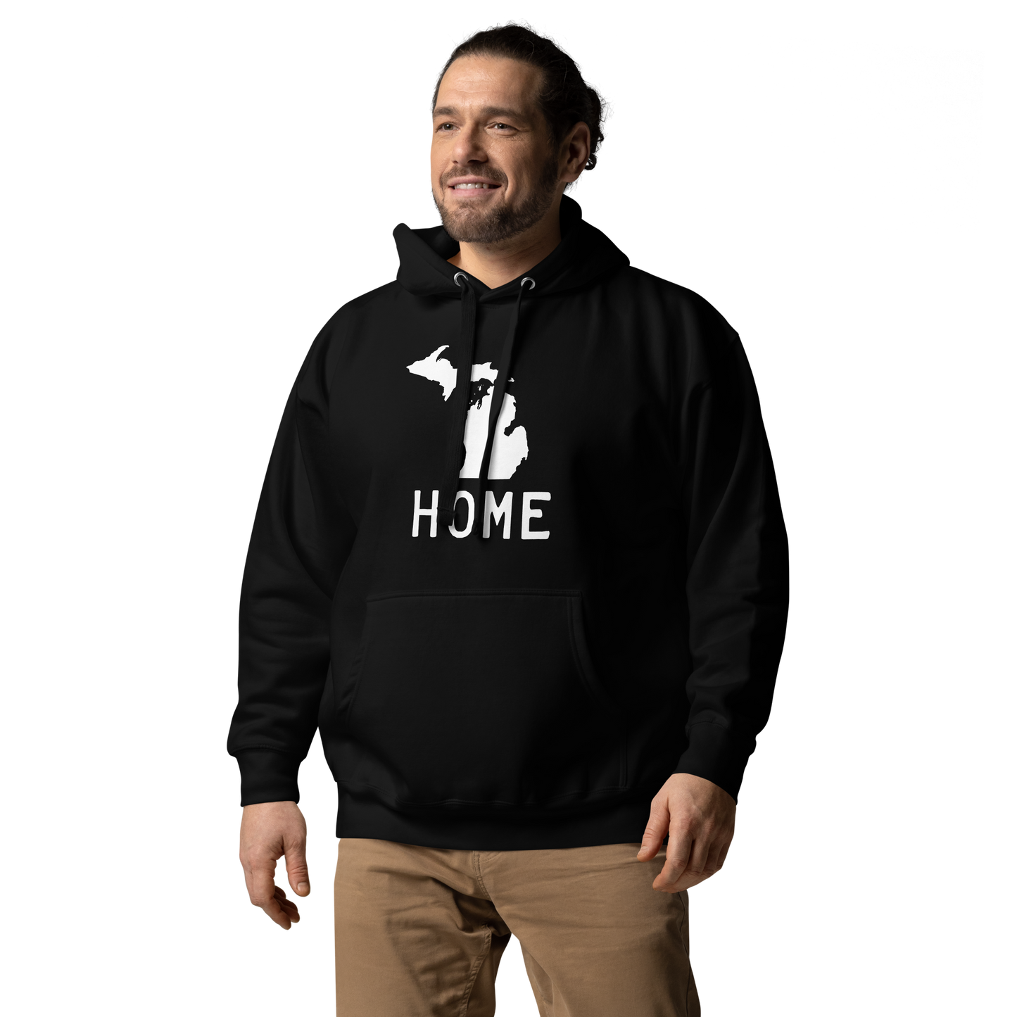 Michigan 'Home' Unisex Premium Hoodie (Licence Plate Font w/ MI Outline)