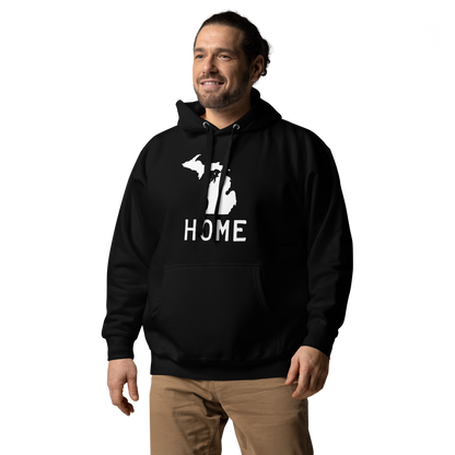 Michigan 'Home' Unisex Premium Hoodie (Licence Plate Font w/ MI Outline)