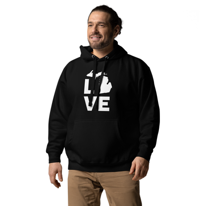 Michigan 'Love' Unisex Premium Hoodie (Geometric Sans Font w/MI Outline)