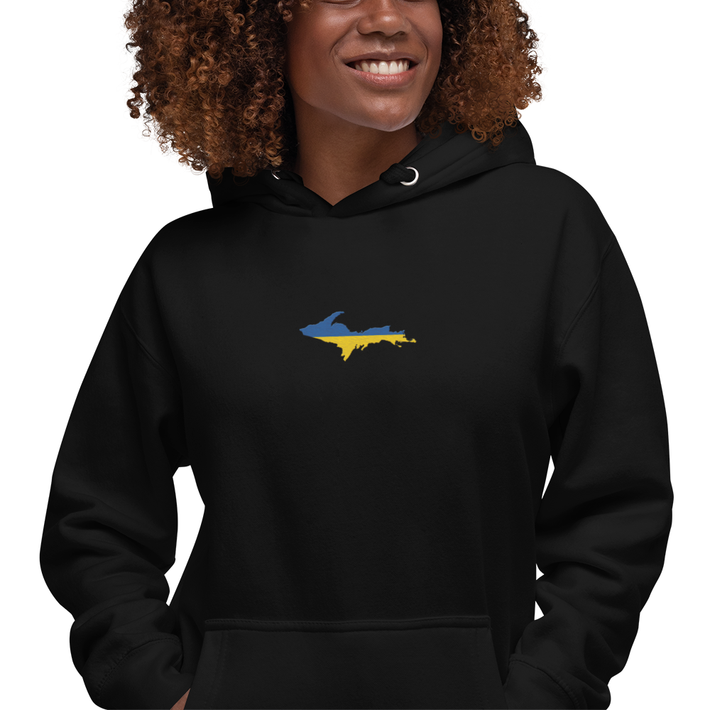 Michigan Upper Peninsula Hoodie (w/ Embroidered Ukraine Flag Outline) | Unisex Premium