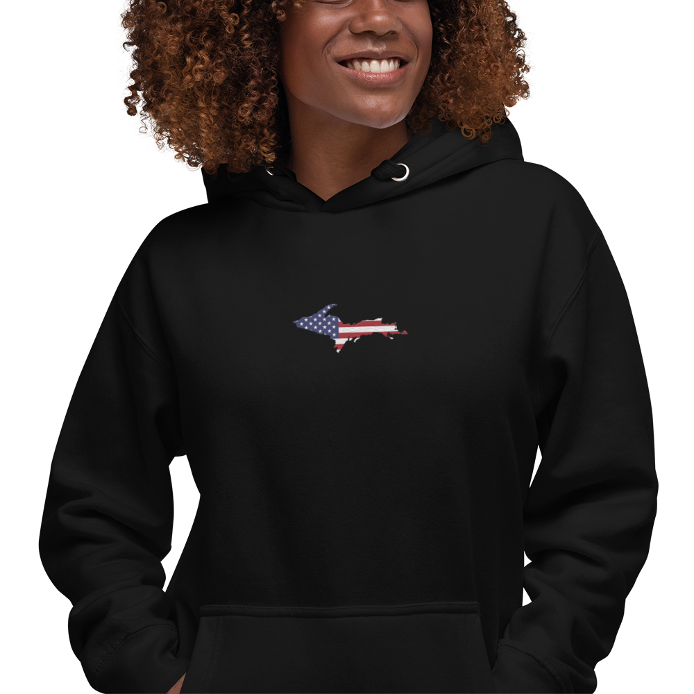 Michigan Upper Peninsula Hoodie (w/ Embroidered UP USA Flag Outline) | Unisex Premium