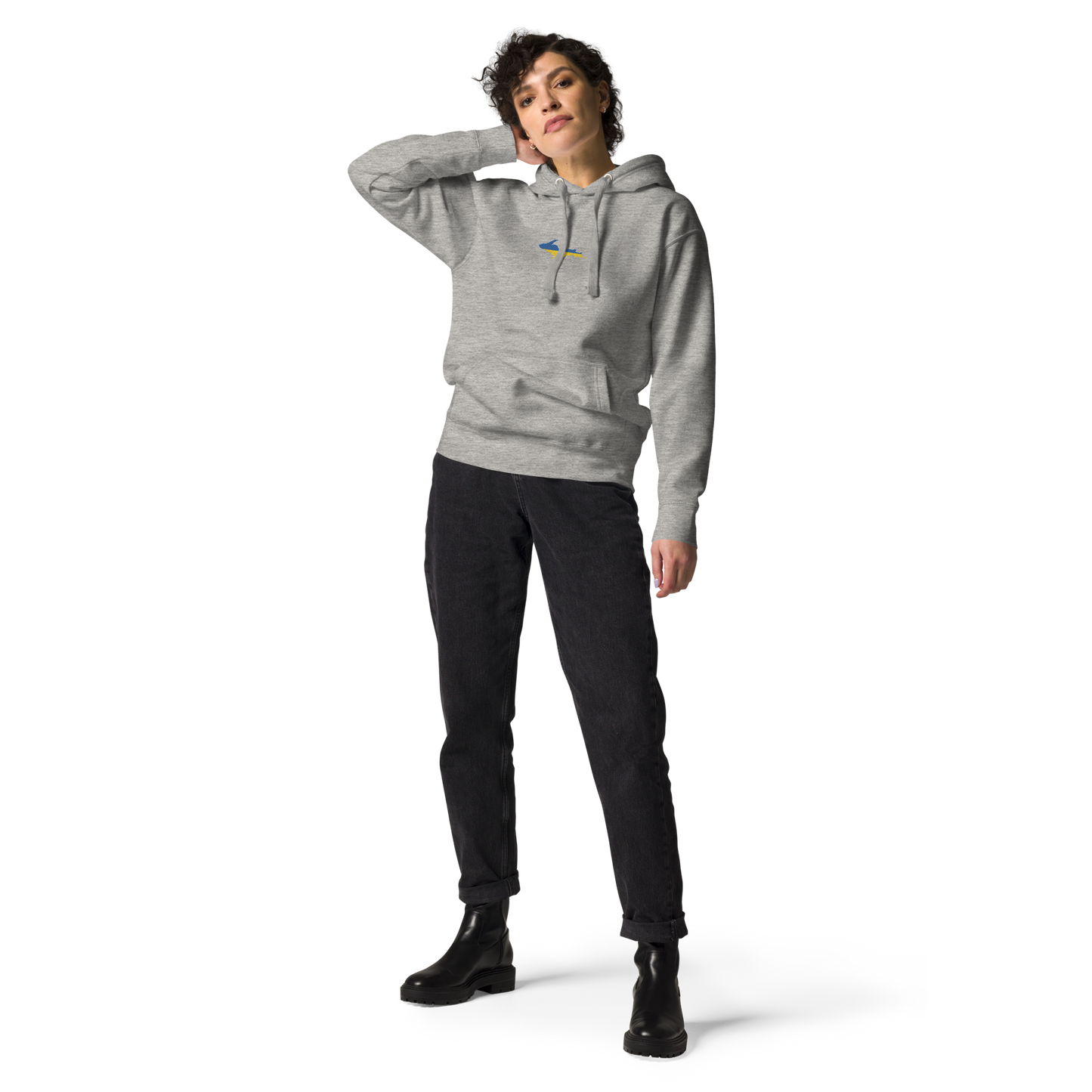 Michigan Upper Peninsula Hoodie (w/ Embroidered Ukraine Flag Outline) | Unisex Premium