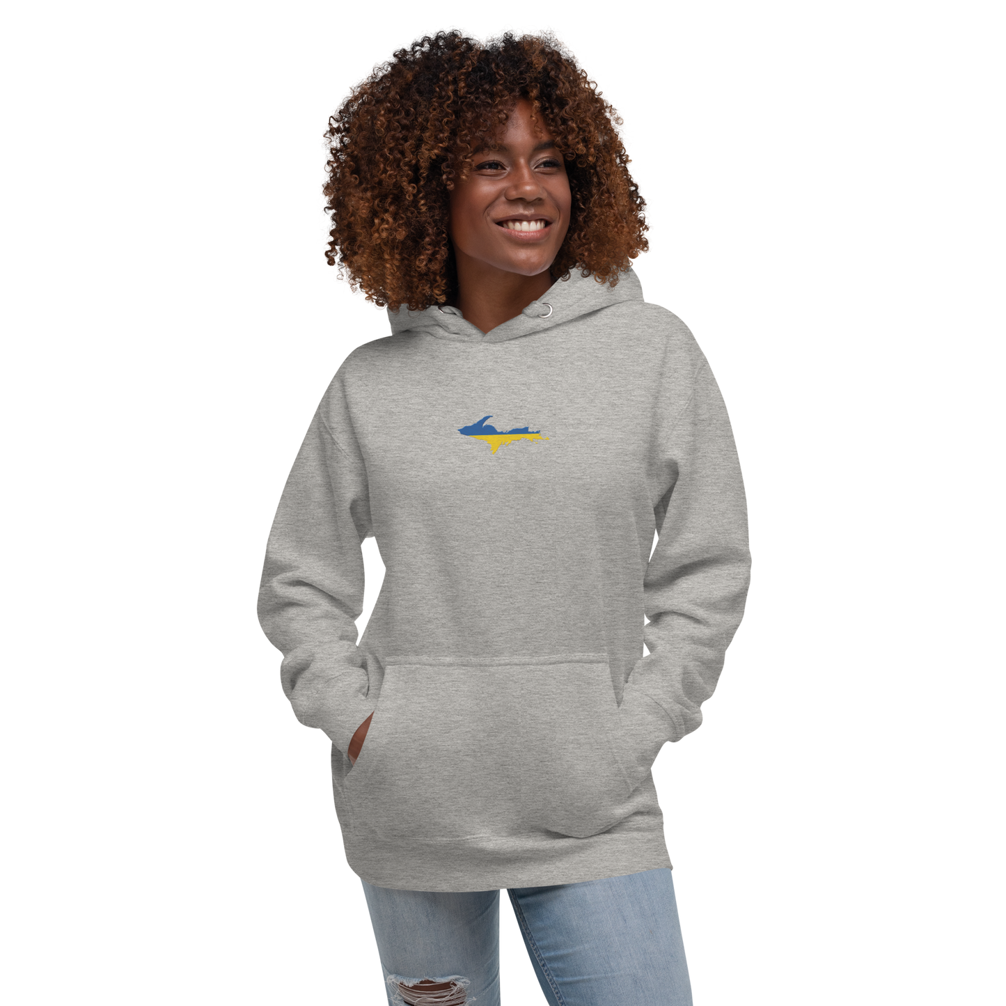 Michigan Upper Peninsula Hoodie (w/ Embroidered Ukraine Flag Outline) | Unisex Premium