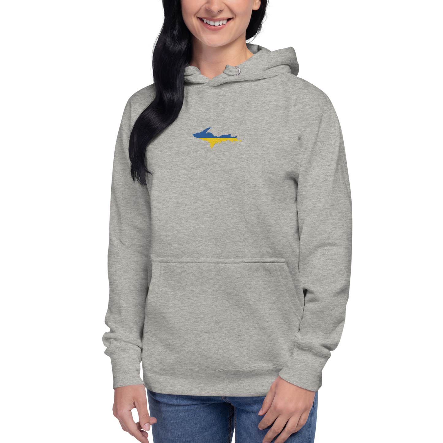 Michigan Upper Peninsula Hoodie (w/ Embroidered Ukraine Flag Outline) | Unisex Premium