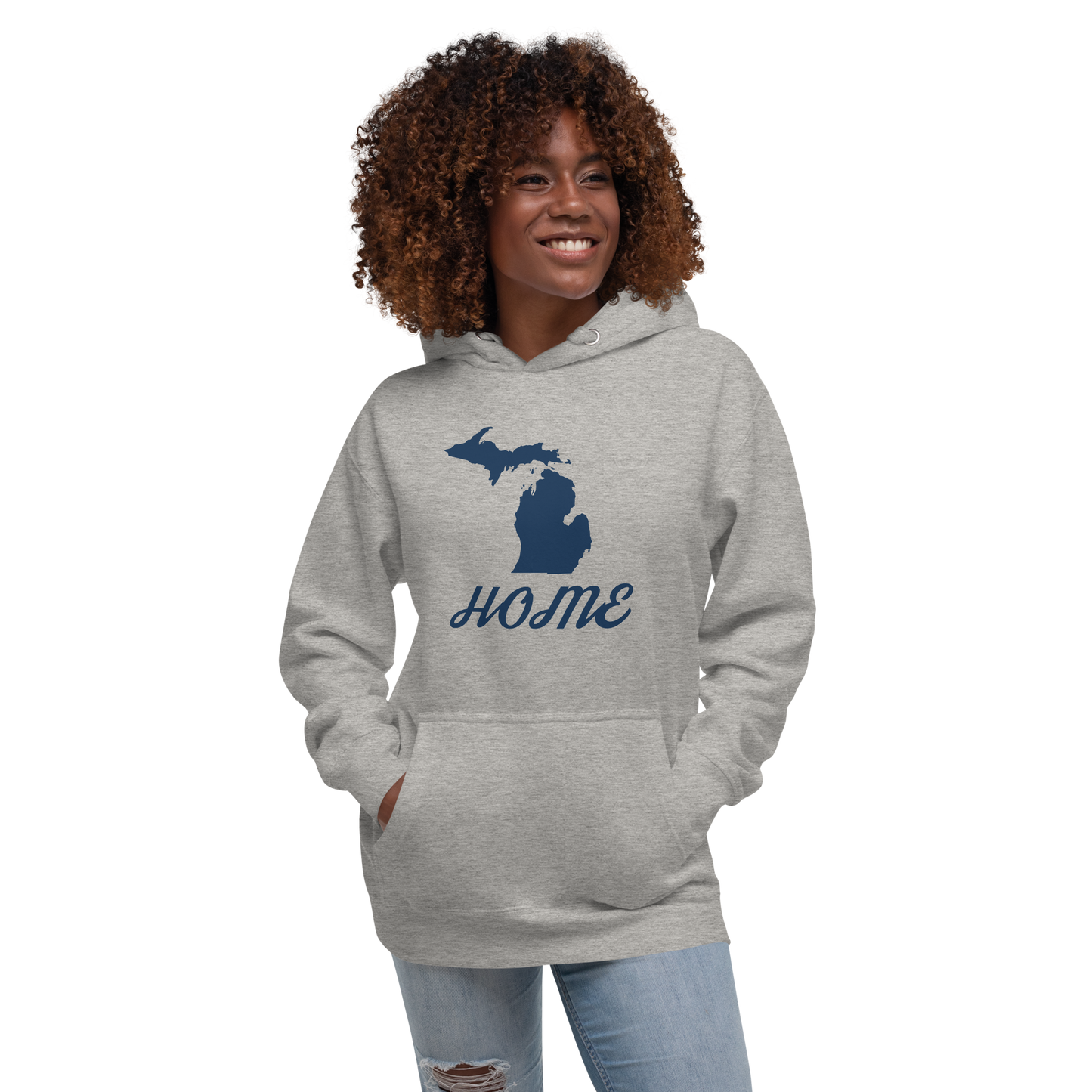 Michigan 'Home' Unisex Premium Hoodie (Script Font w/ MI Outline)