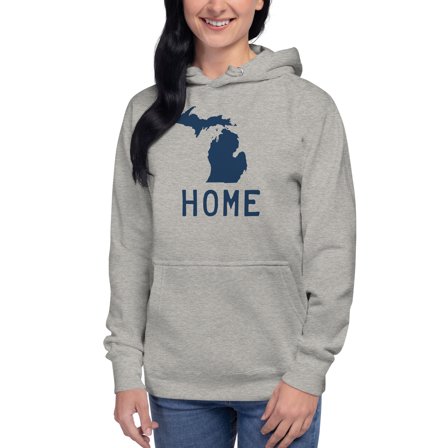 Michigan 'Home' Unisex Premium Hoodie (Licence Plate Font w/ MI Outline)