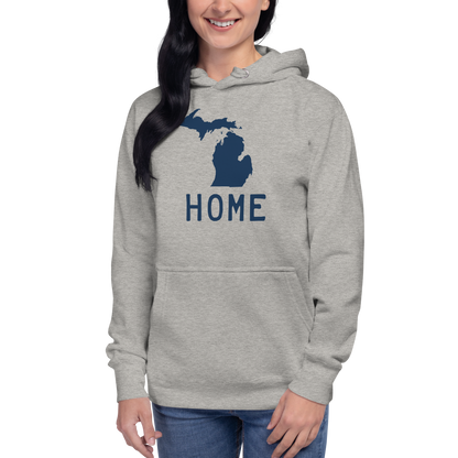 Michigan 'Home' Unisex Premium Hoodie (Licence Plate Font w/ MI Outline)