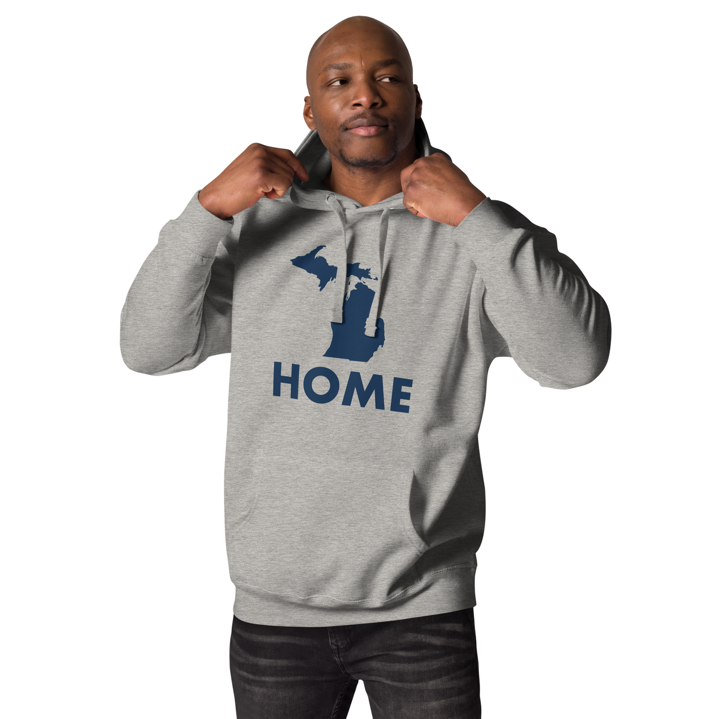 Michigan 'Home' Unisex Premium Hoodie (Geometric Sans Font w/ MI Outline)