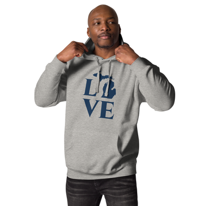 Michigan 'Love' Unisex Premium Hoodie (Classical Roman Font w/MI Outline)