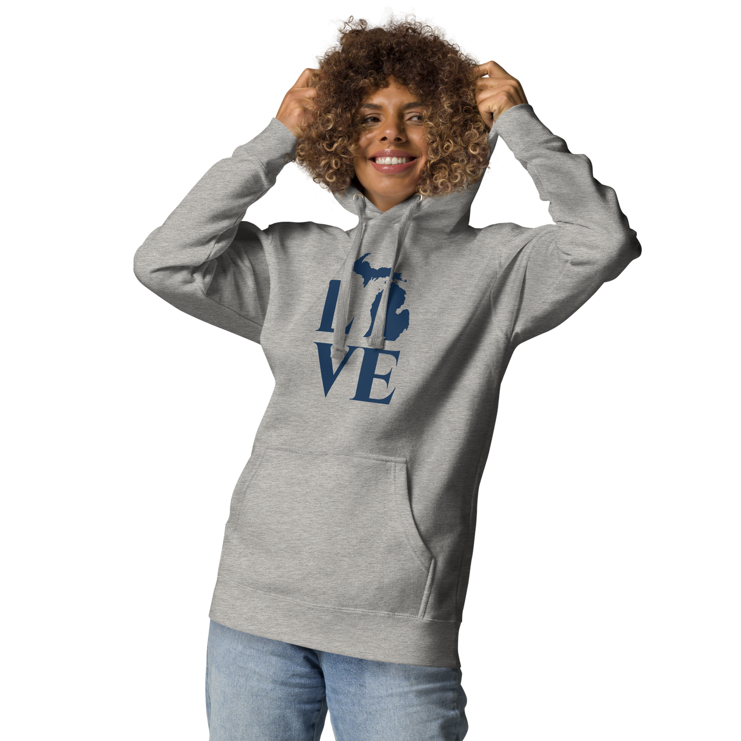 Michigan 'Love' Unisex Premium Hoodie (Classical Roman Font w/MI Outline)