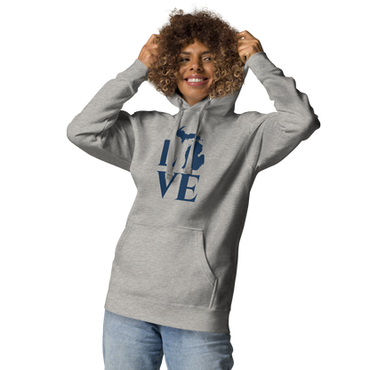 Michigan 'Love' Unisex Premium Hoodie (Classical Roman Font w/MI Outline)