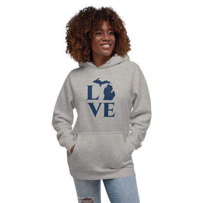 Michigan 'Love' Unisex Premium Hoodie (Classical Roman Font w/MI Outline)