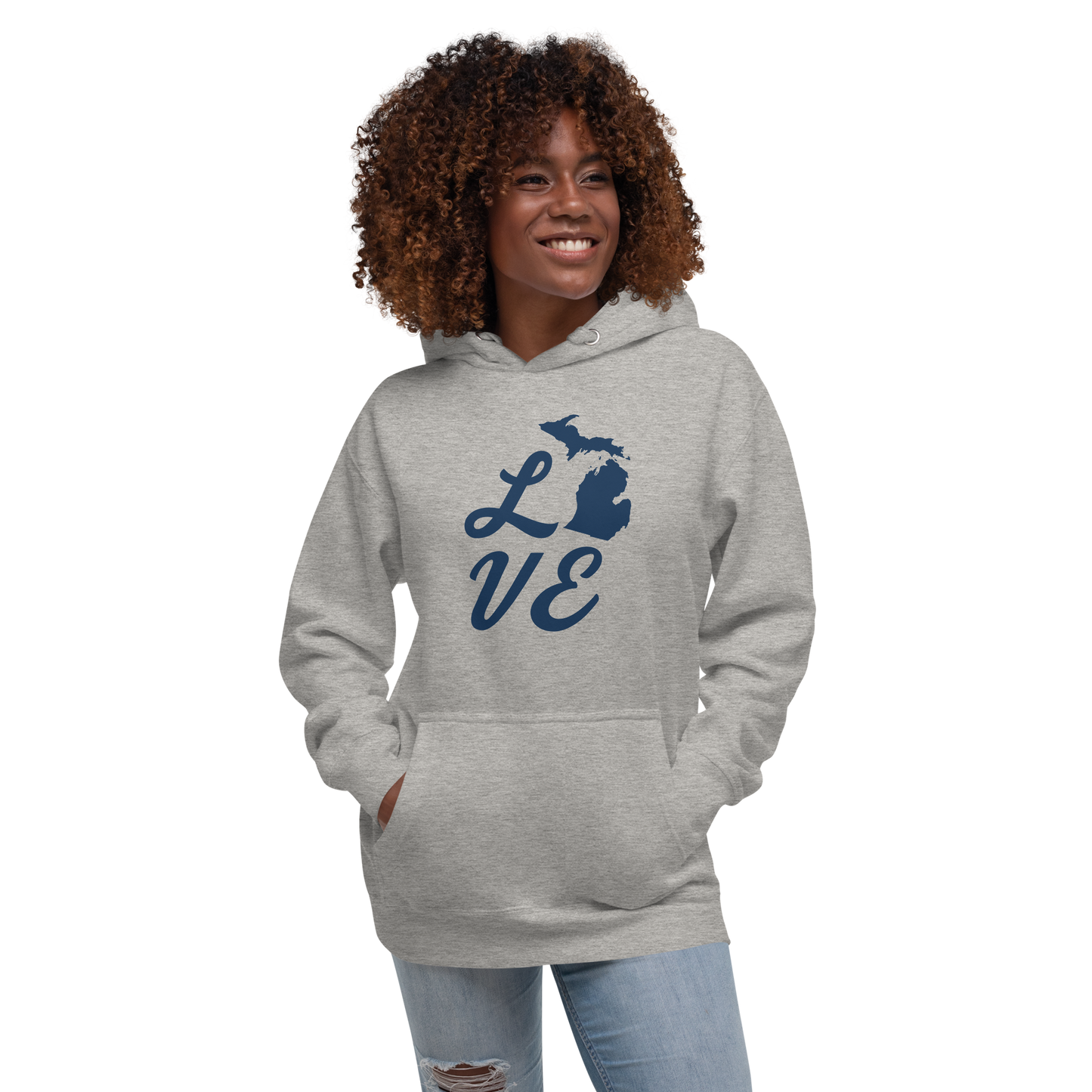 Michigan 'Love' Unisex Premium Hoodie (Script Font w/MI Outline)