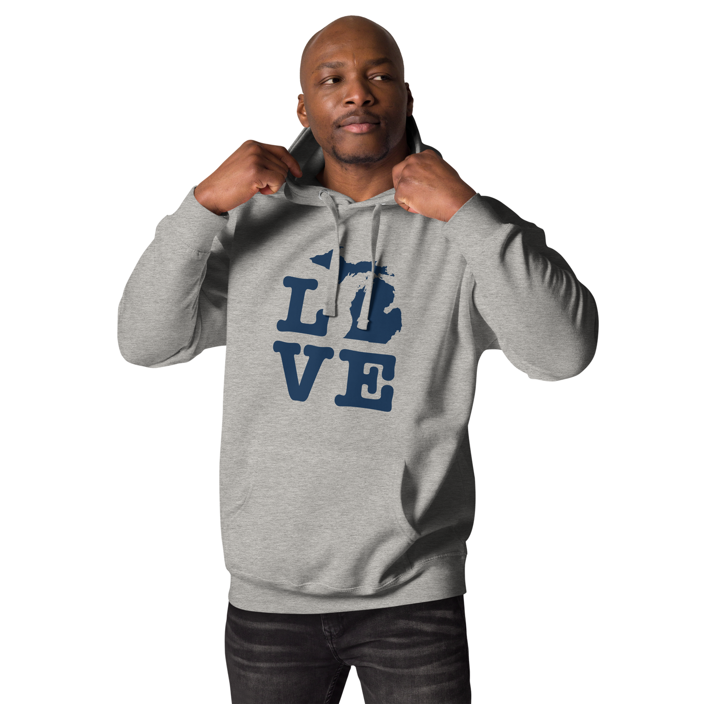 Michigan 'Love' Unisex Premium Hoodie (Typewriter Font w/MI Outline)