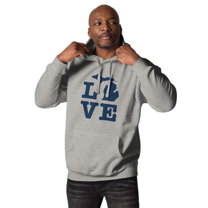 Michigan 'Love' Unisex Premium Hoodie (Typewriter Font w/MI Outline)