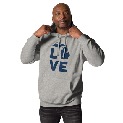 Michigan 'Love' Unisex Premium Hoodie (Geometric Sans Font w/MI Outline)