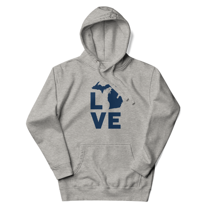 Michigan 'Love' Unisex Premium Hoodie (Geometric Sans Font w/MI Outline)