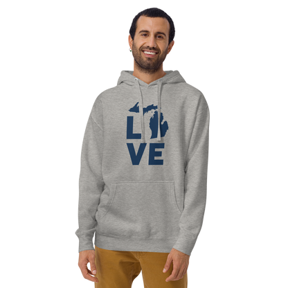 Michigan 'Love' Unisex Premium Hoodie (Geometric Sans Font w/MI Outline)