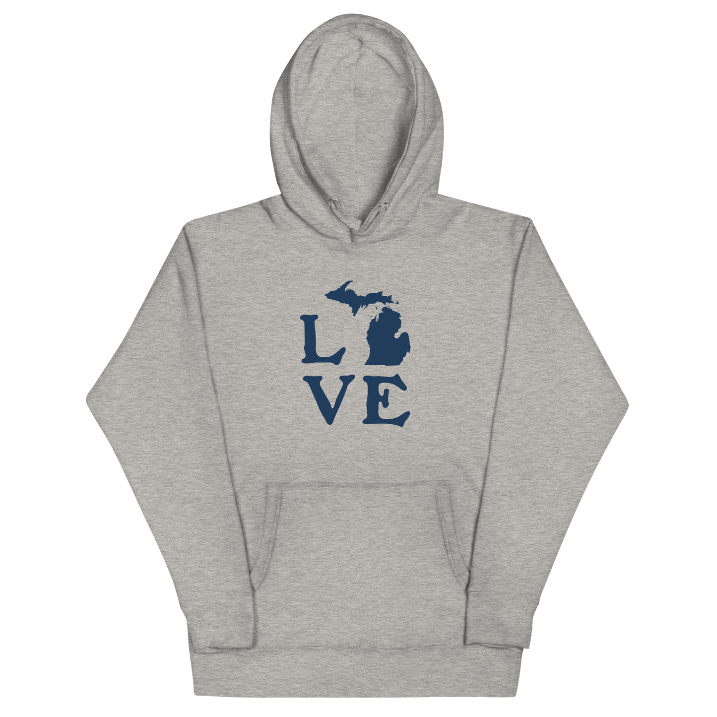 Michigan 'Love' Unisex Premium Hoodie (Woodcut Font w/MI Outline)