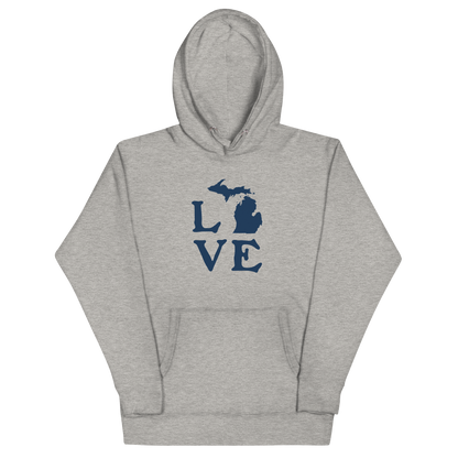 Michigan 'Love' Unisex Premium Hoodie (Woodcut Font w/MI Outline)