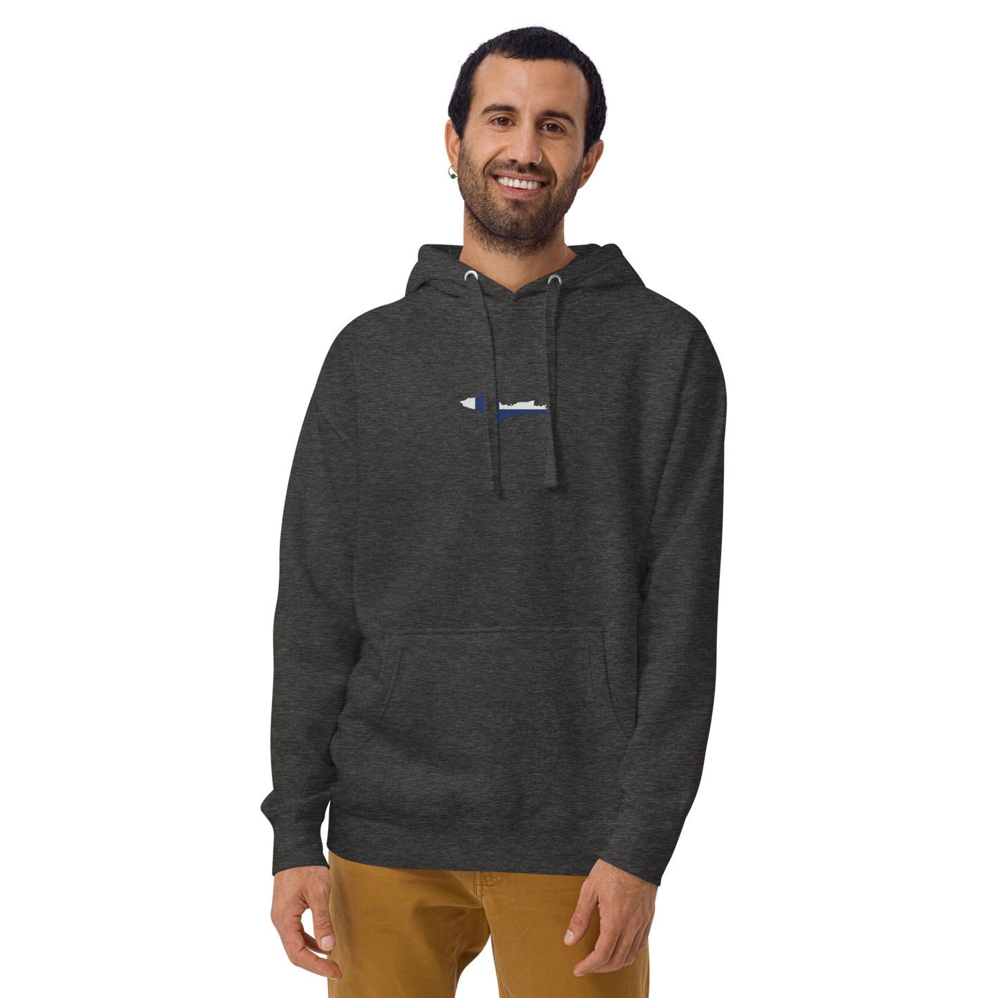 Michigan Upper Peninsula Hoodie (w/ Embroidered UP Finland Flag Outline) | Unisex Premium