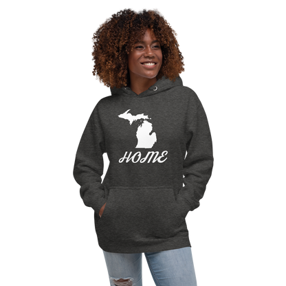 Michigan 'Home' Unisex Premium Hoodie (Script Font w/ MI Outline)