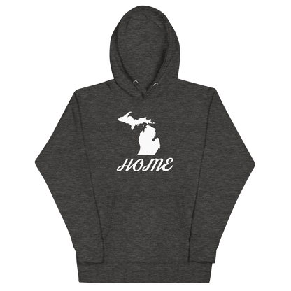 Michigan 'Home' Unisex Premium Hoodie (Script Font w/ MI Outline)