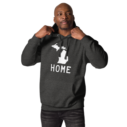 Michigan 'Home' Unisex Premium Hoodie (Licence Plate Font w/ MI Outline)