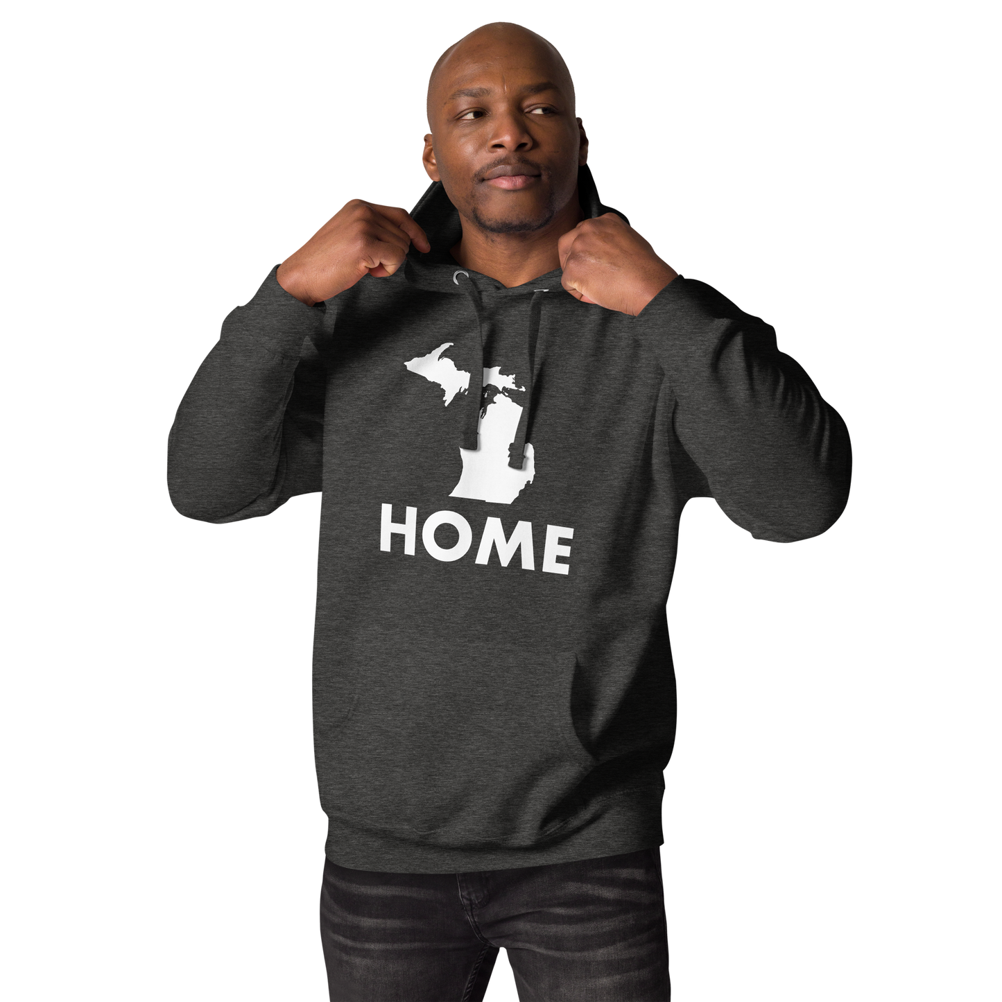 Michigan 'Home' Unisex Premium Hoodie (Geometric Sans Font w/ MI Outline)