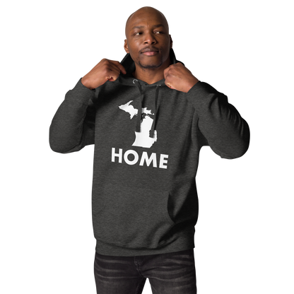 Michigan 'Home' Unisex Premium Hoodie (Geometric Sans Font w/ MI Outline)