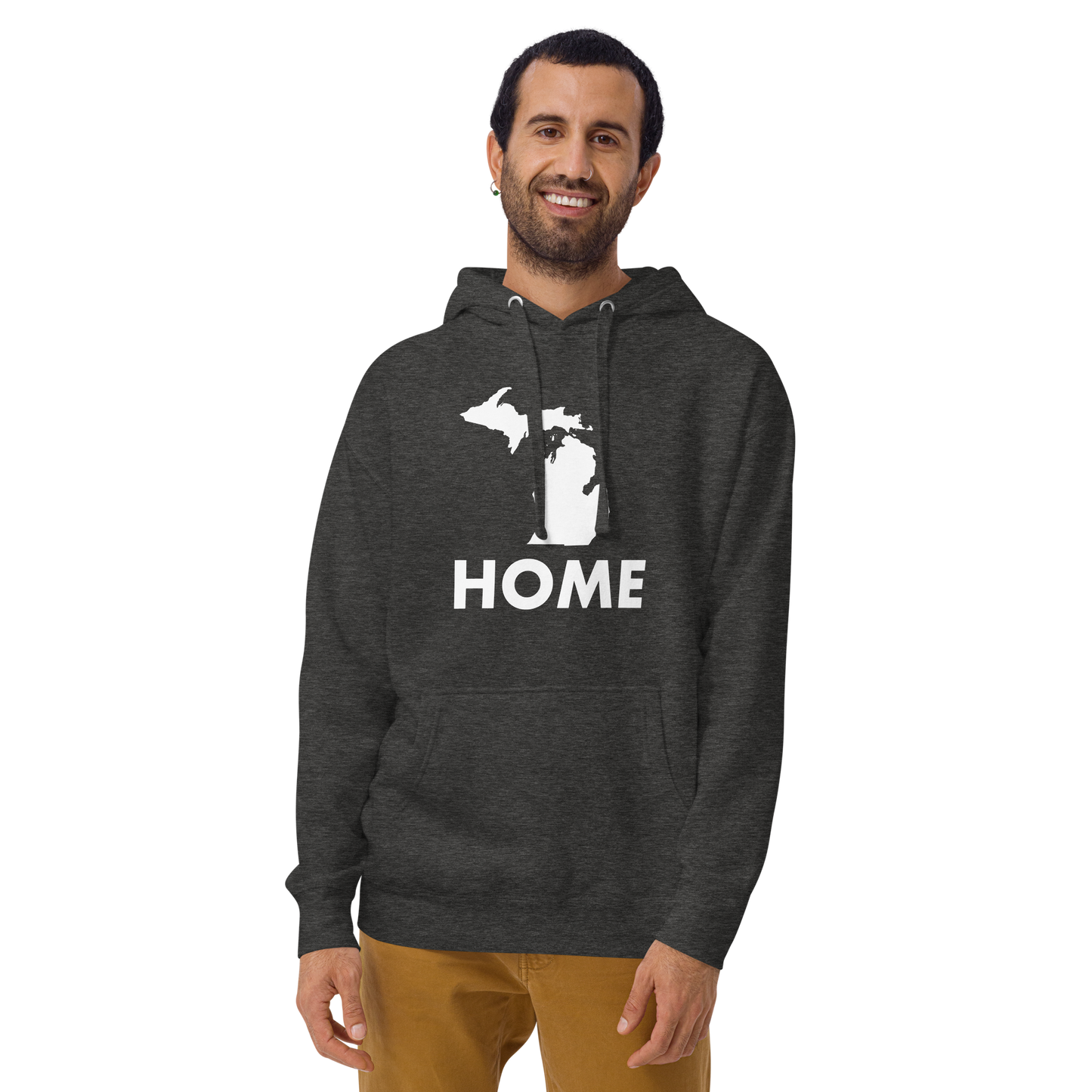 Michigan 'Home' Unisex Premium Hoodie (Geometric Sans Font w/ MI Outline)