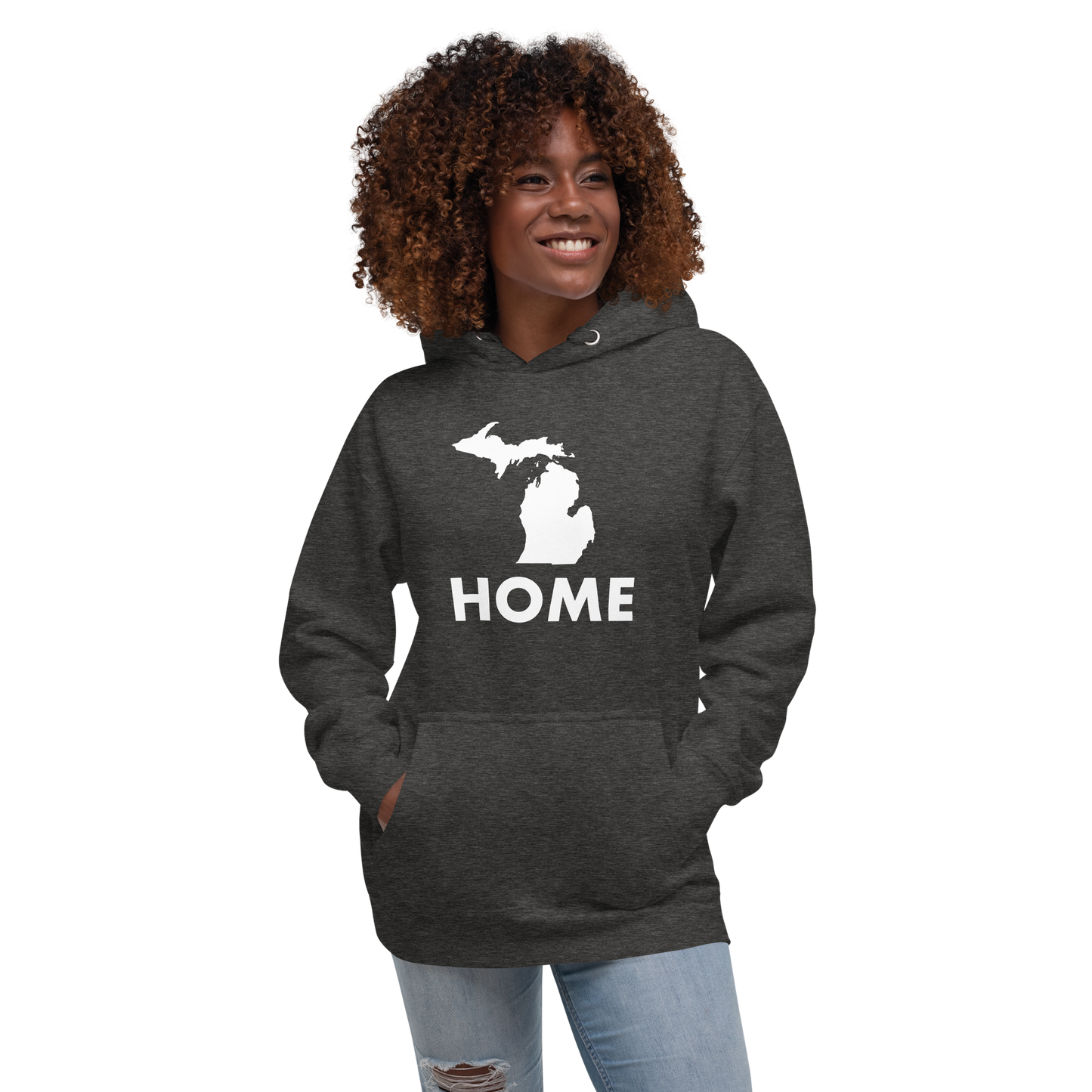 Michigan 'Home' Unisex Premium Hoodie (Geometric Sans Font w/ MI Outline)