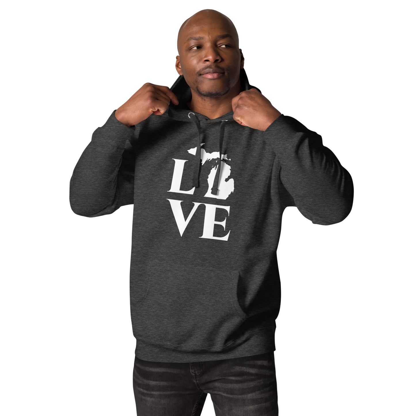 Michigan 'Love' Unisex Premium Hoodie (Classical Roman Font w/MI Outline)